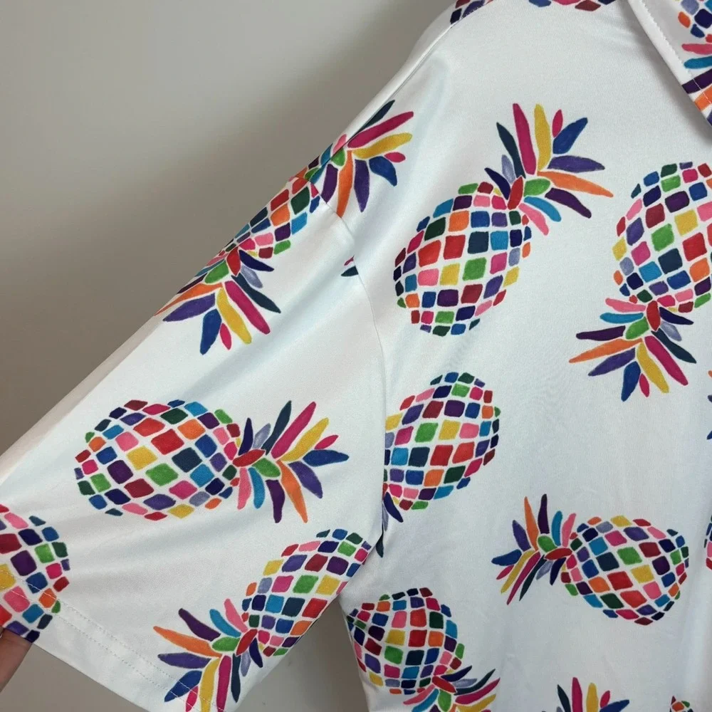 NEW Proud 90 Golf Polo Shirt Men XL White Pineapple Party Stretch NWT $79 Travel